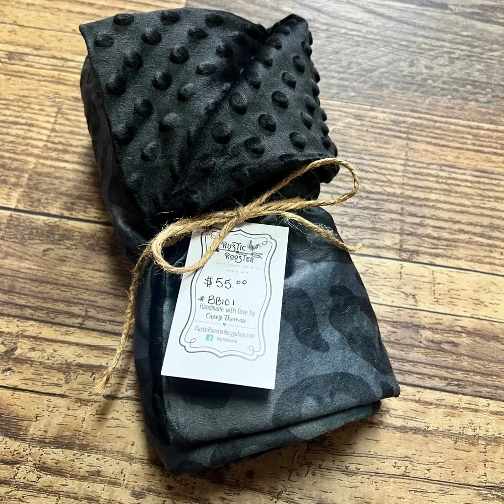 Rustic Rooster Blanket Charcoal Leopard Print Black Minky Dot 40